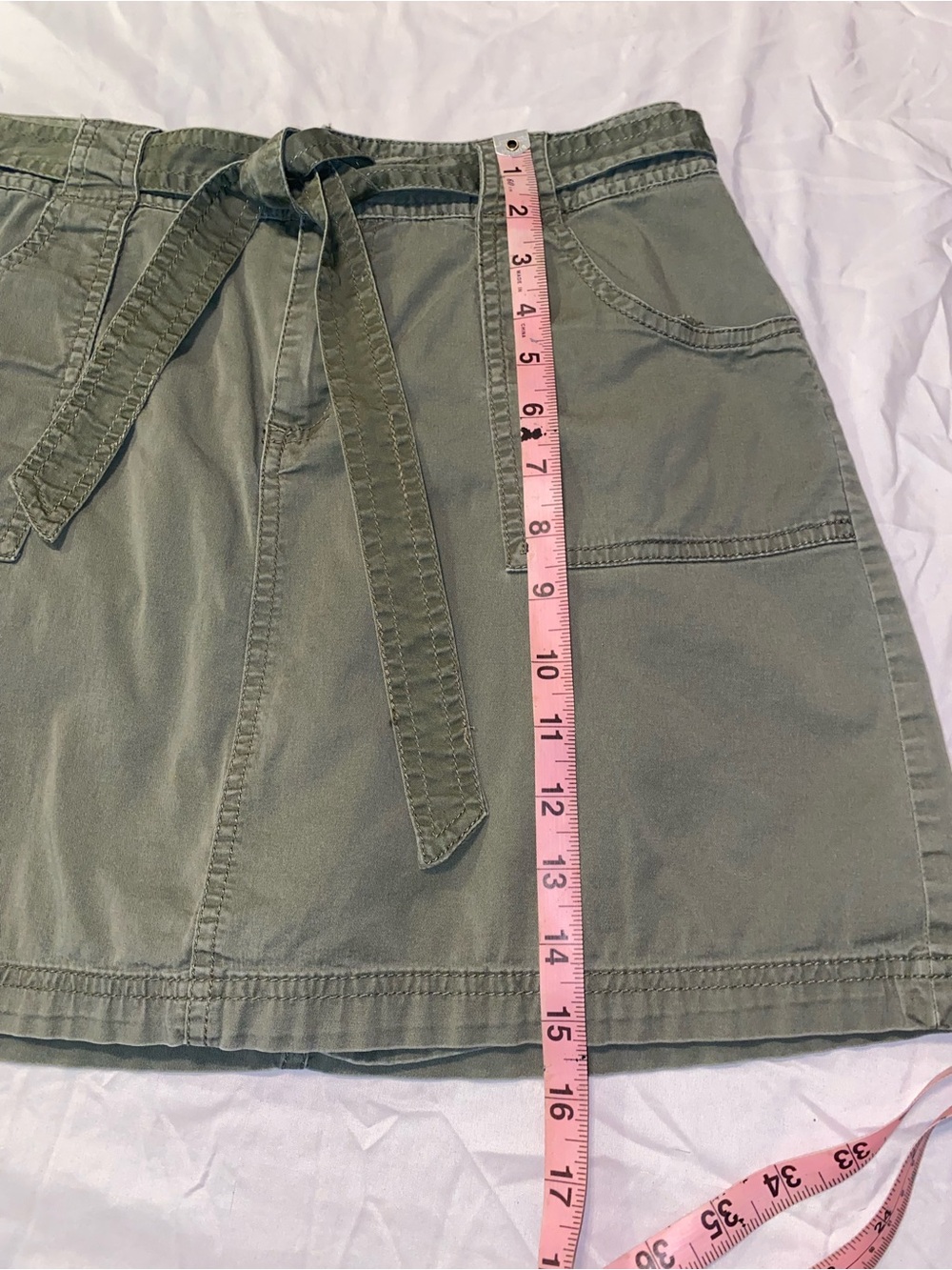 Y2K Vintage St. John's Bay Olive Utility Skirt Size 6 Cotton Blend Tie Waist - Picture 7 of 8